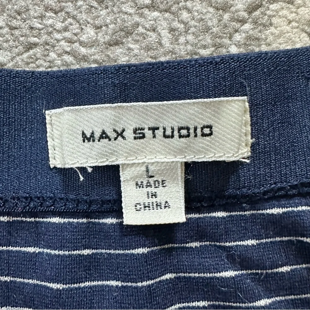 Max Studio Navy Blue Swiss Dot Stretch Pencil Skirt with Ruffle Hem